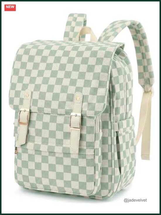 Corduroy Laptop Backpack for Women, 15.6 Inch College Travel Daypack Work Bag main image 5
